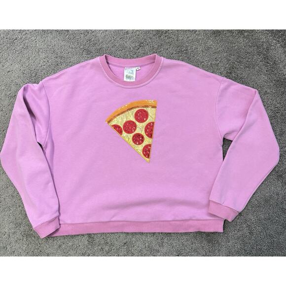 QUEEN OF SPARKLES Tops - Queen of Sparkles Women's Sweatshirt Pink Pizza XL Sequins